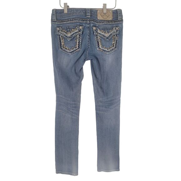 Miss Me Boyfriend Ankle Jeans 27 Womens Low Rise Distressed Skinny Bejeweled - Picture 1 of 11